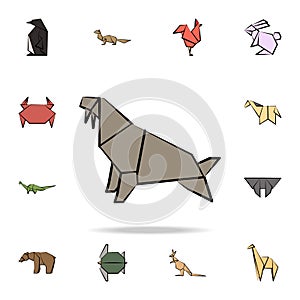 walrus colored origami icon. Detailed set of origami animal in hand drawn style icons. Premium graphic design. One of the