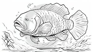 Walrus Coloring Book Page With Goldfish photo