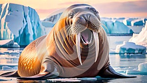 Walrus Pacific ocean coast long tusks