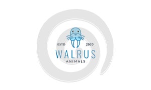 Walrus or seal head face smile cute  logo icon illustration vector