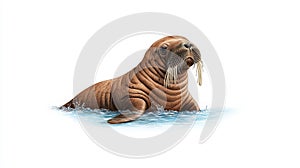 Walrus in shallow water white isolate background photo