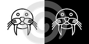 Walrus thin line vector icon set
