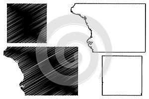 Walworth and Sanborn County, State of South Dakota U.S. county, United States of America, USA, U.S., US map vector illustration