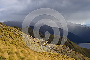 Wanaka lake landscape in the coming storm, New Zealand