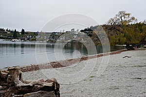 Wanaka Lakefront, New Zealand, on an overcast winter day