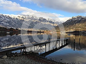 Wanaka Queenstown lake with pure clear water New Zealand with view on mountains