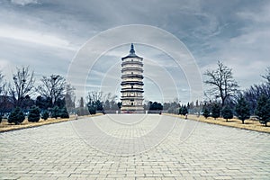 Wanbu Huayanjing, Huayan pagoda tower, Hohhot white skyline in Hohhot, China