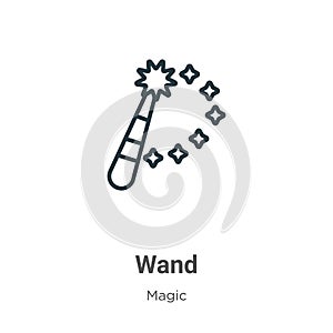 Wand outline vector icon. Thin line black wand icon, flat vector simple element illustration from editable magic concept isolated