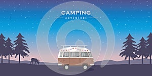 wanderlust camping adventure in the wilderness with camper van and deer