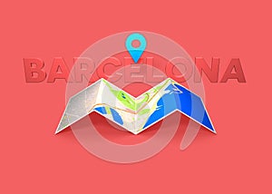 Wanderlust concept traveling in Barcelona unfolding map