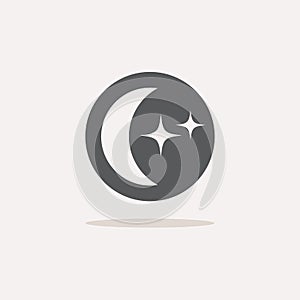 Waning crescent moon with stars. Color icon with shadow. Weather vector illustration