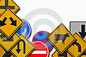 Waning and prohibit traffic signs on white background