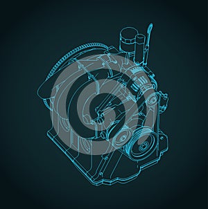Wankel rotary engine isometric blueprint