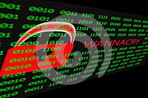 The wannacry and binary code concept on the desktop screen.
