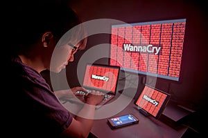 WannaCry ransomware attack on device desktop screen