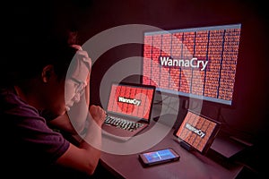 WannaCry ransomware attack on device desktop screen