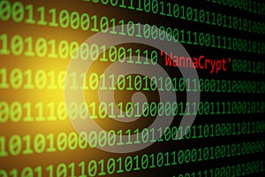 The WannaCrypt and Binary code Concept Security and Malware attack.