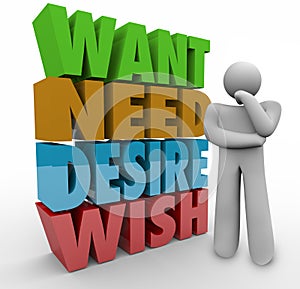 Want Need Desire Wish Thinker 3d Words