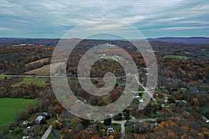 Wantage Township, Sussex County, NJ, and Kittatinny Mountains with High Point late fall sunset aerial