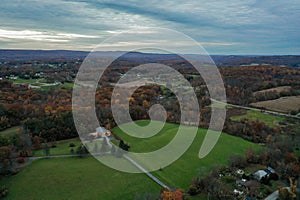 Wantage Township, Sussex County, NJ, and Kittatinny Mountains with High Point late fall sunset aerial