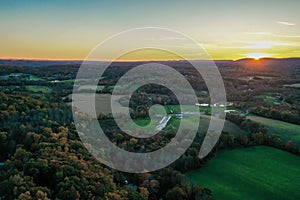 Wantage Township, Sussex County, NJ, and Kittatinny Mountains with High Point late fall sunset aerial