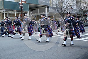 Wantagh American Legion Pipe Band marching at the St. Patrick`s Day Parade in New York