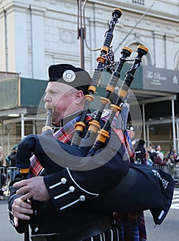 Wantagh American Legion Pipe Band marching at the St. Patrick`s Day Parade in New York