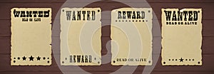 Wanted dead or alive poster with grunge textured typography and ripped vintage gray paper