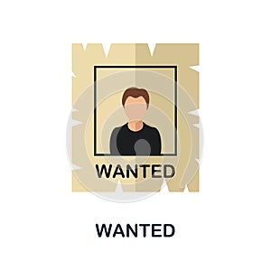 Wanted flat icon. Color simple element from wild west collection. Creative Wanted icon for web design, templates
