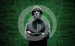 Wanted Hacker is Coding Virus Ransomware Using Abstract Binary Code. Cyberattack, System Breaking and Malware Concept.