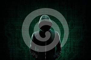 Wanted Hacker is Coding Virus Ransomware Using Abstract Binary Code. Cyberattack, System Breaking and Malware Concept.