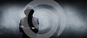 Wanted Hacker is Coding Virus Ransomware Using Abstract Binary Code. Cyberattack, System Breaking and Malware Concept.
