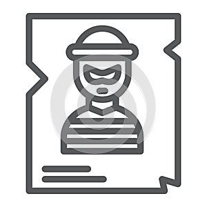 Wanted line icon, police and reward, poster sign, vector graphics, a linear pattern on a white background.