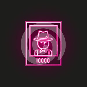 wanted, Mafioso neon style icon. Simple thin line, outline  of mafia icons for ui and ux, website or mobile application