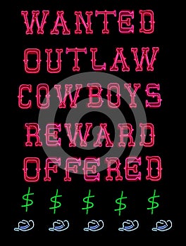 Wanted Outlaw Cowboys Reward Vintage Neon Sign