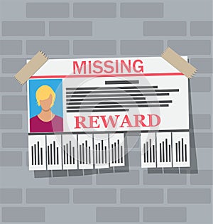 Wanted person paper poster. Missing announce