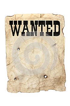 Wanted poster and bullet holes photo