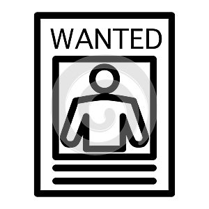 Wanted poster line icon. Wanted criminal illustration isolated on white. Wanted paper outline style design, designed for