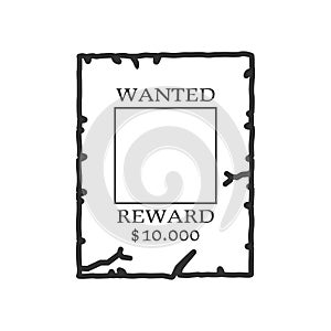 Wanted Poster Outline Flat Icon on White