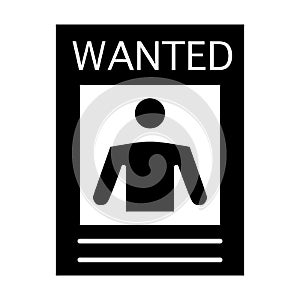 Wanted poster solid icon. Wanted criminal illustration isolated on white. Wanted paper glyph style design, designed for