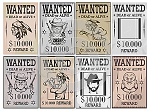 Wanted poster. Wanted, dead or alive. Vintage Western poster. Vintage paper. Bandit wanted for reward. Cowboy. Skull in hat.