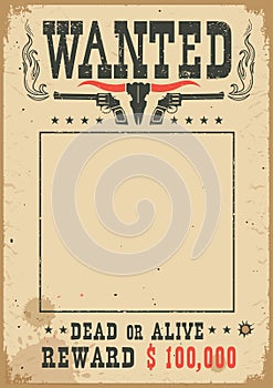 Wanted poster with wild west decoration.Vector western illustration for party