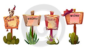 Wanted signs or banners, wild west announcement