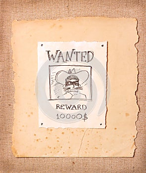 Wanted vintage illustration with bandit in mask and hat