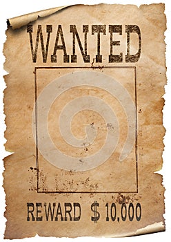 Wanted wild west poster on white background