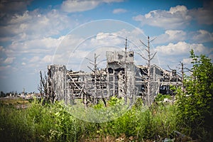 War, Airport terminal ruins in Donbass photo