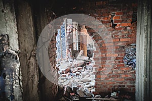 War, Airport ruins in Donbass, hole in the wall photo