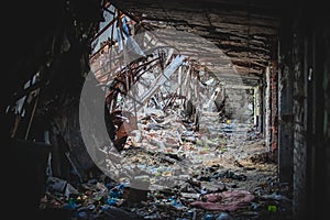 War, Airport ruins in Donbass, interiior photo