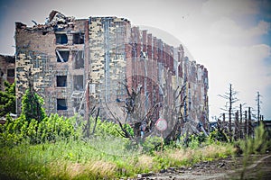 War, Airport ruins in Donbass, shelled house photo