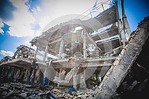 War, Airport terminal ruins in Donbass photo